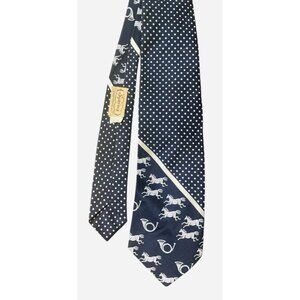 Vtg Riviera Squires Horse Trumpet Preppy Navy Blue Professor Equesrian WIDE TIE